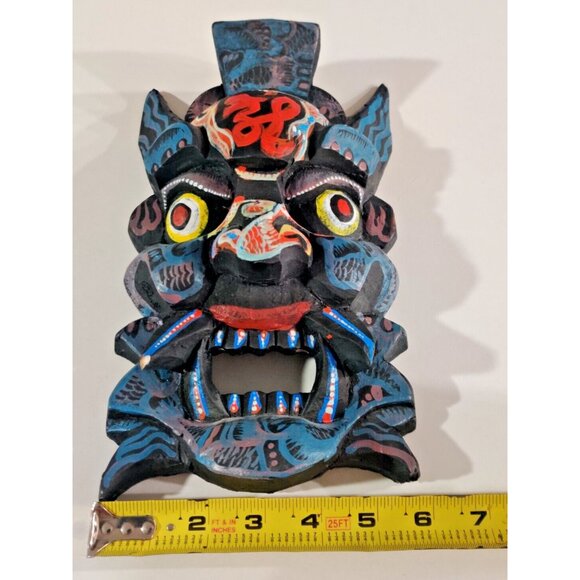Chinese / Tibetan Vtg Dragon Wizard Hand Carved Wood & Painted Prayer Mask Decor - Picture 10 of 14